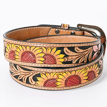 Load image into Gallery viewer, Womens Western Hand Tooled Leather Belt, Rodeo Belt, Embossed Leather Belt, Western Belt, Cowboy Belt, Cowgirl Belt, Studded Handmade Belt
