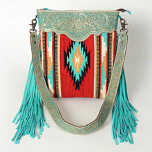 Load image into Gallery viewer, Western Hand Tooled Leather Purse, Cowhide Purse Crossbody bag, Saddle Blanket Bag, Genuine Cowhide, Western Purse, Leather Fringe
