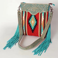 Load image into Gallery viewer, Western Hand Tooled Leather Purse, Cowhide Purse Crossbody bag, Saddle Blanket Bag, Genuine Cowhide, Western Purse, Leather Fringe
