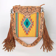 Load image into Gallery viewer, Western Hand Tooled Leather Purse, Cowhide Purse Crossbody bag, Saddle Blanket Bag, Genuine Cowhide, Western Purse, Leather Fringe
