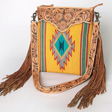 Load image into Gallery viewer, Western Hand Tooled Leather Purse, Cowhide Purse Crossbody bag, Saddle Blanket Bag, Genuine Cowhide, Western Purse, Leather Fringe
