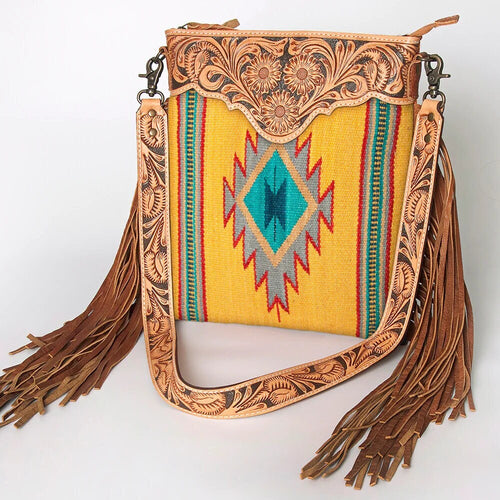 Western Hand Tooled Leather Purse, Cowhide Purse Crossbody bag, Saddle Blanket Bag, Genuine Cowhide, Western Purse, Leather Fringe