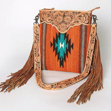 Load image into Gallery viewer, Western Hand Tooled Leather Purse, Cowhide Purse Crossbody bag, Saddle Blanket Bag, Genuine Cowhide, Western Purse, Leather Fringe
