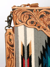 Load image into Gallery viewer, Western Hand Tooled Leather Purse, Cowhide Purse Crossbody bag, Saddle Blanket Bag, Genuine Cowhide, Western Purse, Leather Fringe
