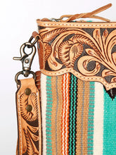 Load image into Gallery viewer, Western Hand Tooled Leather Purse, Cowhide Purse Crossbody bag, Saddle Blanket Bag, Genuine Cowhide, Western Purse, Leather Fringe
