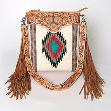 Load image into Gallery viewer, Western Hand Tooled Leather Purse, Cowhide Purse Crossbody bag, Saddle Blanket Bag, Genuine Cowhide, Western Purse, Leather Fringe
