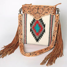 Load image into Gallery viewer, Western Hand Tooled Leather Purse, Cowhide Purse Crossbody bag, Saddle Blanket Bag, Genuine Cowhide, Western Purse, Leather Fringe
