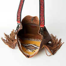 Load image into Gallery viewer, Western Hand Tooled Leather Purse, Cowhide Purse Crossbody bag, Saddle Blanket Bag, Genuine Cowhide, Western Purse, Leather Fringe
