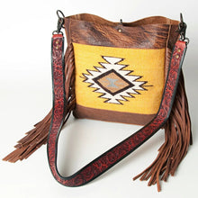 Load image into Gallery viewer, Western Hand Tooled Leather Purse, Cowhide Purse Crossbody bag, Saddle Blanket Bag, Genuine Cowhide, Western Purse, Leather Fringe
