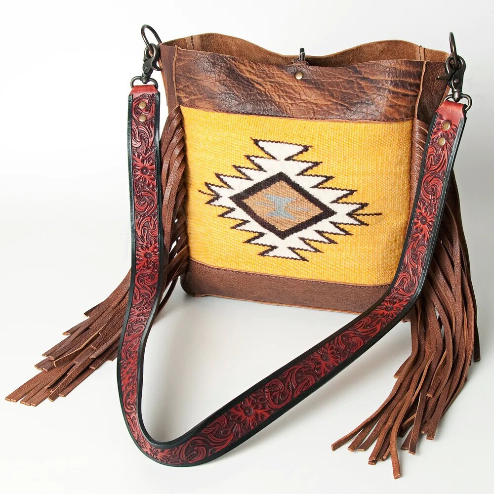 Western Hand Tooled Leather Purse, Cowhide Purse Crossbody bag, Saddle Blanket Bag, Genuine Cowhide, Western Purse, Leather Fringe