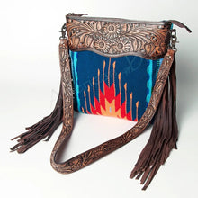 Load image into Gallery viewer, Western Hand Tooled Leather Purse, Cowhide Purse Crossbody bag, Saddle Blanket Bag, Genuine Cowhide, Western Purse, Leather Fringe
