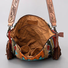 Load image into Gallery viewer, Western Hand Tooled Leather Purse, Concealed Carry Purse, Cowhide Purse, Saddle Blanket Bag, Genuine Cowhide, Western Purse, Leather Fringe
