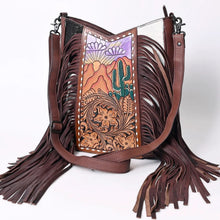 Load image into Gallery viewer, Western Hand Tooled Leather Purse, Conceal Carry Purse, Cowhide Purse, American Darling Purse, Western Crossbody Purse, Leather Fringe
