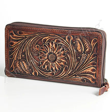 Load image into Gallery viewer, Western Hand Tooled Leather Wallet Purse, Leather Wallet, Genuine Leather Bag, Genuine Cowhide Bag, Western Purse, Luxury Wallet
