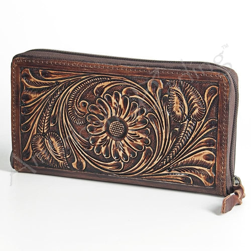 Western Hand Tooled Leather Wallet Purse, Leather Wallet, Genuine Leather Bag, Genuine Cowhide Bag, Western Purse, Luxury Wallet