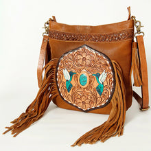 Load image into Gallery viewer, Western Hand Tooled Leather Purse, Cowhide Purse, Conceal Carry Purse, American Darling Purse, Western Purse with Leather Fringe
