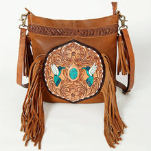 Load image into Gallery viewer, Western Hand Tooled Leather Purse, Cowhide Purse, Conceal Carry Purse, American Darling Purse, Western Purse with Leather Fringe
