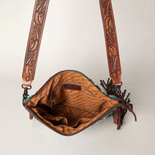 Load image into Gallery viewer, Western Purse, Cowhide Purse, Hand Tooled Leather Purse, Cowhide Purse, Concealed Carry Purse, Saddle Blanket, Leather Fringe
