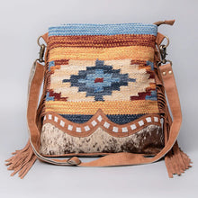 Load image into Gallery viewer, Western Purse, Cowhide Purse, Hand Tooled Leather Purse, Cowhide Purse, Canvas Purse, Saddle Blanket, Leather Fringe
