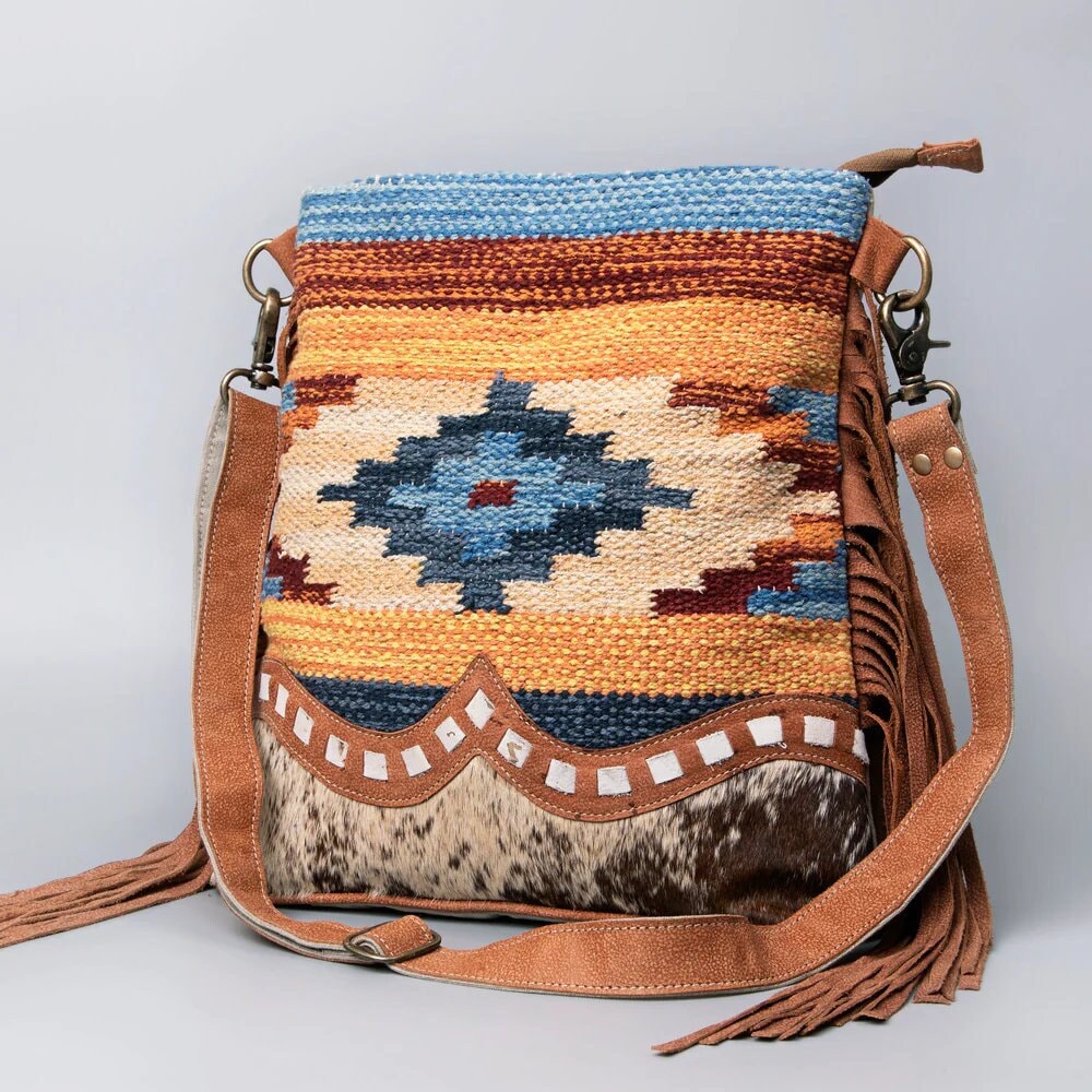 Western Purse, Cowhide Purse, Hand Tooled Leather Purse, Cowhide Purse, Canvas Purse, Saddle Blanket, Leather Fringe