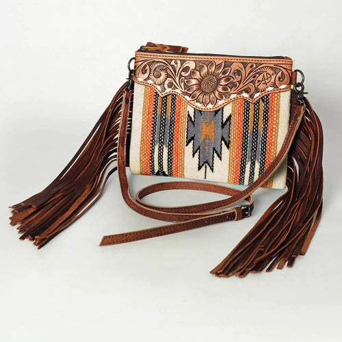 Western Purse, Hand Tooled Leather Purse, Leather Western Crossbody Purse, Cowhide Purse, American Darling Purse, Leather Fringe