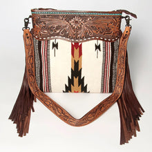 Load image into Gallery viewer, Western Purse, Cowhide Purse, Hand Tooled Leather Purse, Cowhide Purse, Concealed Carry Purse, Saddle Blanket, Leather Fringe
