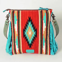 Load image into Gallery viewer, Western Hand Tooled Leather Purse, Cowhide Purse Crossbody bag, Saddle Blanket Bag, Genuine Cowhide, Western Purse, Leather Fringe
