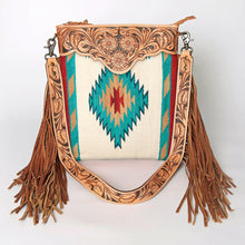 Load image into Gallery viewer, Western Hand Tooled Leather Purse, Cowhide Purse Crossbody bag, Saddle Blanket Bag, Genuine Cowhide, Western Purse, Leather Fringe
