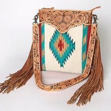 Load image into Gallery viewer, Western Hand Tooled Leather Purse, Cowhide Purse Crossbody bag, Saddle Blanket Bag, Genuine Cowhide, Western Purse, Leather Fringe
