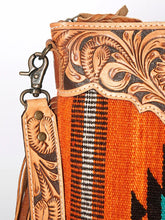 Load image into Gallery viewer, Western Hand Tooled Leather Purse, Cowhide Purse Crossbody bag, Saddle Blanket Bag, Genuine Cowhide, Western Purse, Leather Fringe
