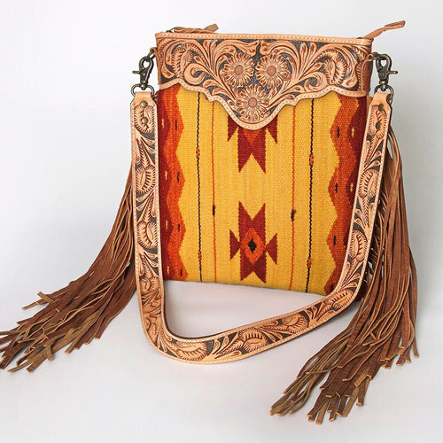 Western Hand Tooled Leather Purse, Cowhide Purse Crossbody bag, Saddle Blanket Bag, Genuine Cowhide, Western Purse, Leather Fringe