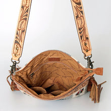 Load image into Gallery viewer, Western Hand Tooled Leather Purse, Cowhide Purse Crossbody bag, Saddle Blanket Bag, Genuine Cowhide, Western Purse, Leather Fringe
