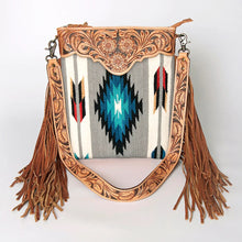 Load image into Gallery viewer, Western Hand Tooled Leather Purse, Cowhide Purse Crossbody bag, Saddle Blanket Bag, Genuine Cowhide, Western Purse, Leather Fringe
