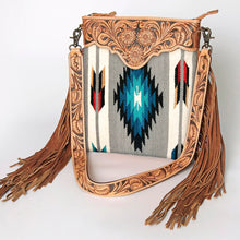 Load image into Gallery viewer, Western Hand Tooled Leather Purse, Cowhide Purse Crossbody bag, Saddle Blanket Bag, Genuine Cowhide, Western Purse, Leather Fringe
