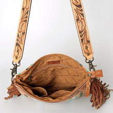 Load image into Gallery viewer, Western Hand Tooled Leather Purse, Cowhide Purse Crossbody bag, Saddle Blanket Bag, Genuine Cowhide, Western Purse, Leather Fringe
