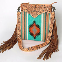 Load image into Gallery viewer, Western Hand Tooled Leather Purse, Cowhide Purse Crossbody bag, Saddle Blanket Bag, Genuine Cowhide, Western Purse, Leather Fringe
