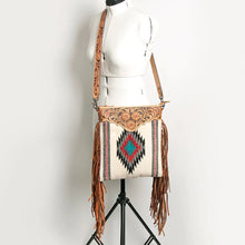 Load image into Gallery viewer, Western Hand Tooled Leather Purse, Cowhide Purse Crossbody bag, Saddle Blanket Bag, Genuine Cowhide, Western Purse, Leather Fringe
