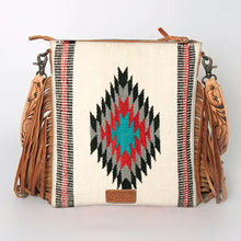 Load image into Gallery viewer, Western Hand Tooled Leather Purse, Cowhide Purse Crossbody bag, Saddle Blanket Bag, Genuine Cowhide, Western Purse, Leather Fringe
