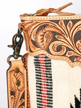 Load image into Gallery viewer, Western Hand Tooled Leather Purse, Cowhide Purse Crossbody bag, Saddle Blanket Bag, Genuine Cowhide, Western Purse, Leather Fringe
