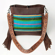 Load image into Gallery viewer, Western Hand Tooled Leather Purse, Cowhide Purse Crossbody bag, Saddle Blanket Bag, Genuine Cowhide, Western Purse, Leather Fringe
