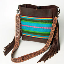 Load image into Gallery viewer, Western Hand Tooled Leather Purse, Cowhide Purse Crossbody bag, Saddle Blanket Bag, Genuine Cowhide, Western Purse, Leather Fringe
