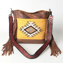 Load image into Gallery viewer, Western Hand Tooled Leather Purse, Cowhide Purse Crossbody bag, Saddle Blanket Bag, Genuine Cowhide, Western Purse, Leather Fringe
