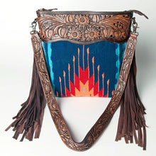 Load image into Gallery viewer, Western Hand Tooled Leather Purse, Cowhide Purse Crossbody bag, Saddle Blanket Bag, Genuine Cowhide, Western Purse, Leather Fringe
