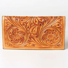 Load image into Gallery viewer, Western Hand Tooled Leather Wallet Purse, Western Buck Stitch Wallet, Leather Crossbody Purse, Genuine Leather Bag, Genuine Cowhide Bag
