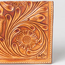 Load image into Gallery viewer, Western Hand Tooled Leather Wallet Purse, Western Buck Stitch Wallet, Leather Crossbody Purse, Genuine Leather Bag, Genuine Cowhide Bag
