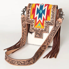 Load image into Gallery viewer, Western Purse, Cowhide Purse, Hand Tooled Leather Purse, Cowhide Purse, Concealed Carry Purse, Saddle Blanket, Leather Fringe
