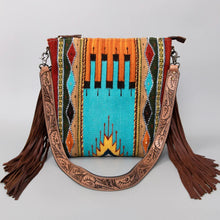 Load image into Gallery viewer, Western Hand Tooled Leather Purse, Concealed Carry Purse, Cowhide Purse, Saddle Blanket Bag, Genuine Cowhide, Western Purse, Leather Fringe
