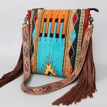 Load image into Gallery viewer, Western Hand Tooled Leather Purse, Concealed Carry Purse, Cowhide Purse, Saddle Blanket Bag, Genuine Cowhide, Western Purse, Leather Fringe
