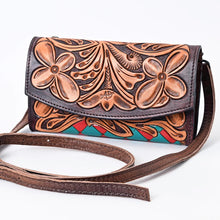 Load image into Gallery viewer, Western Leather Wallet Purse, Hand Tooled Leather Wallet, Crossbody Purse, Womens Leather Wallet,  Genuine Leather, American Darling Wallet
