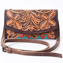 Load image into Gallery viewer, Western Leather Wallet Purse, Hand Tooled Leather Wallet, Crossbody Purse, Womens Leather Wallet,  Genuine Leather, American Darling Wallet
